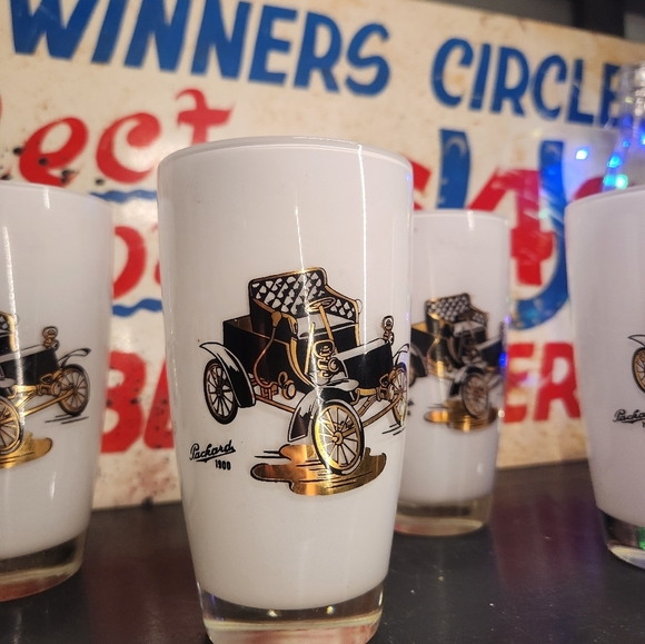 Vintage Car Tumblers Glasses White Rambler Chevrolet Packard Dodge Set Of 4 - Picture 4 of 5